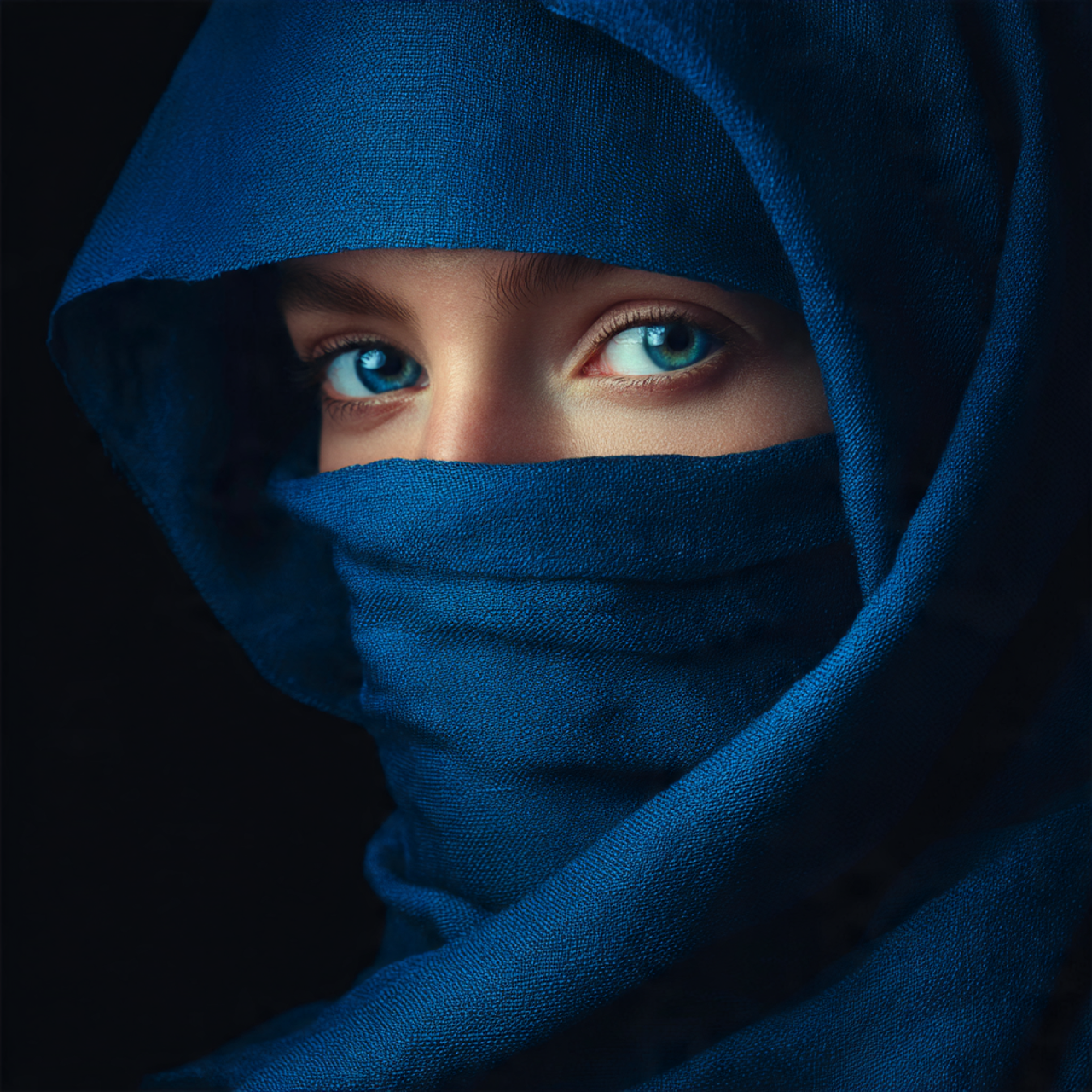 Home a niqab girl blue cloth only face