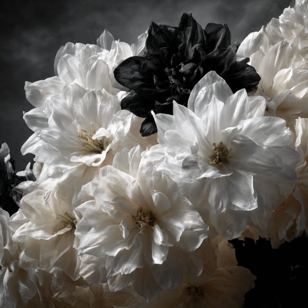Projects heaven flowers pure white and black